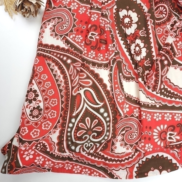 New Talbots Cream Red Brown Patterned Belted Dress Sz 12p - Picture 8 of 16